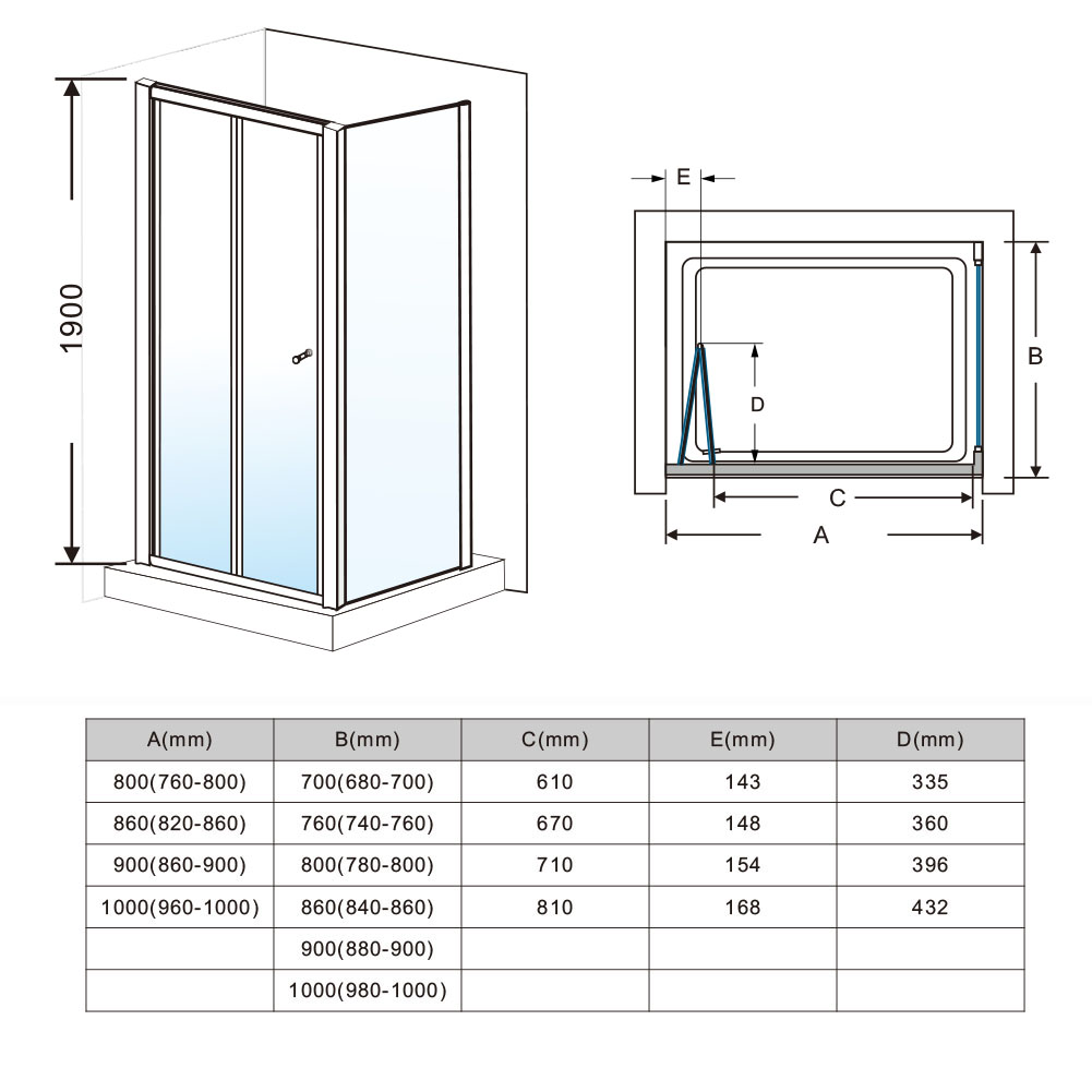 900x800mm Bifold Door Shower Screen Enclosure Space Saving eBay